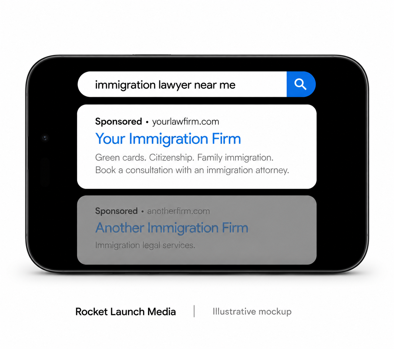 Sponsored search result mockup, landscape phone