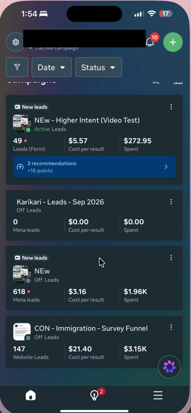 Meta Ads Manager, client account